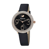  Shop Authentic Swarovski Crystal Frost Black Dial Black Leather Strap Watch for Women - 5484058 - Luxxuri