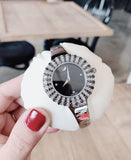  Shop Authentic Swarovski Crystal Rose Black Dial Silver Steel Strap Watch for Women - 5484076 - Luxxuri