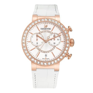  Shop Authentic Swarovski Citra Sphere Chrono White Dial White Leather Strap Watch for Women - 5080602 - Luxxuri