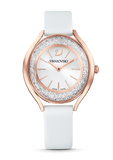  Shop Authentic Swarovski Crystalline Aura Silver Dial White Leather Strap Watch for Women - 5519453 - Luxxuri