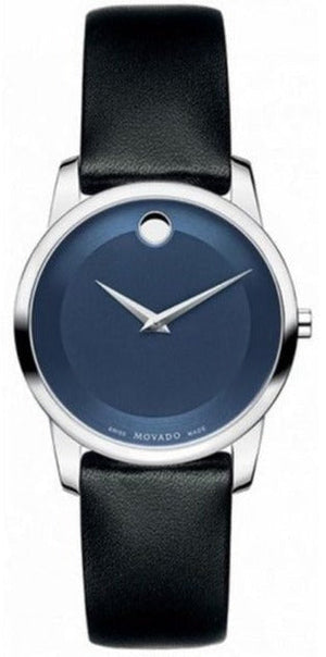  Shop Authentic Movado Museum Blue Dial Black Leather Strap Watch For Women - 0606611 - Luxxuri