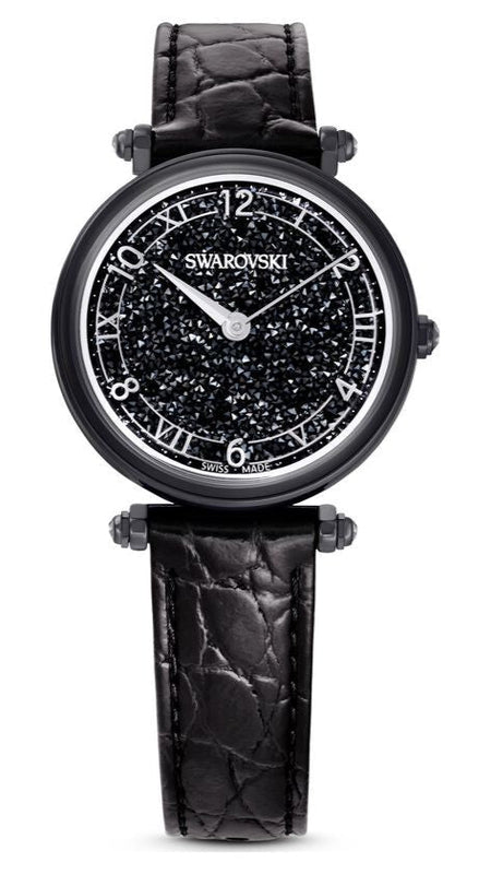  Shop Authentic Swarovski Crystalline Wonder Black Dial Black Leather Strap Watch for Women - 5664311 - Luxxuri