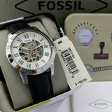  Shop Authentic Fossil Grant Automatic Skeleton White Dial Black Leather Strap Watch for Men - ME3101 - Luxxuri