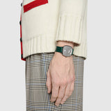  Shop Authentic Gucci Grip Quartz Silver Dial Green Leather Strap Unisex Watch - YA157406 - Luxxuri