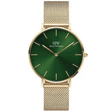  Shop Authentic Daniel Wellington Petite Emerald Green Dial Gold Mesh Strap Watch For Women - DW00100481 - Luxxuri
