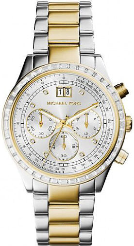  Shop Authentic Michael Kors Brinkley Chronograph Silver Dial Two Tone Steel Strap Watch for Women - MK6188 - Luxxuri