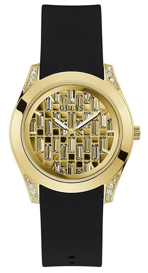  Shop Authentic Guess Clarity Gold Dial Black Silicone Strap Watch for Women - GW0109L1 - Luxxuri