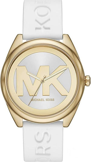 Shop Authentic Michael Kors Janelle Three Hand Silver Dial White Rubber Strap Watch For Women - MK7141 - Luxxuri