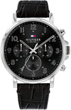 Tommy Hilfiger Baker Chronograph Black Dial Black Leather Strap Watch For Men - 1710449