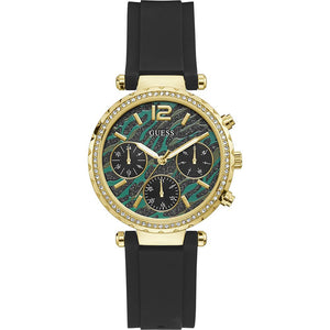  Shop Authentic Guess Solstice Green Dial Black Rubber Strap Watch for Women - GW0113L1 - Luxxuri