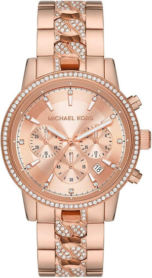  Shop Authentic Michael Kors Ritz Chronograph Rose Gold Dial Rose Gold Steel Strap Watch For Women - MK7223 - Luxxuri