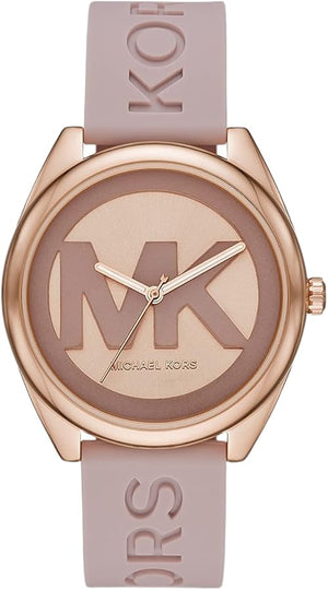  Shop Authentic Michael Kors Janelle Three Hand Rose Gold Dial Pink Rubber Strap Watch For Women - MK7139 - Luxxuri
