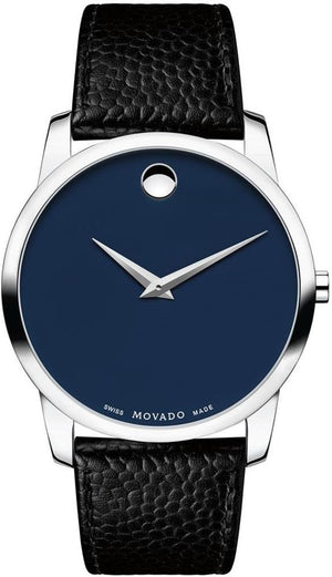  Shop Authentic Movado Museum Blue Dial Black Leather Strap Watch For Men - 607013 - Luxxuri