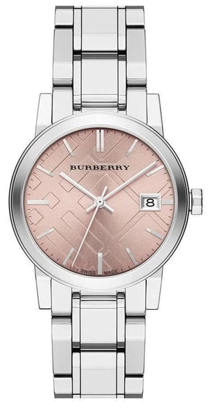  Shop Authentic Burberry The City Pink Dial Silver Steel Strap Watch for Women - BU9124 - Luxxuri