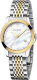  Shop Authentic Gucci G Timeless Diamonds Mother of Pearl Dial Two Tone Mesh Bracelet Watch for Women - YA126513 - Luxxuri