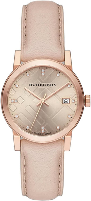  Shop Authentic Burberry The City Diamonds Beige Dial Beige Leather Strap Watch for Women - BU9131 - Luxxuri