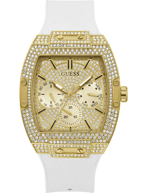  Shop Authentic Guess Phoenix Multifunction Quartz Gold Dial White Silicon Strap Watch For Men - GW0048G3 - Luxxuri