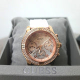  Shop Authentic Guess Confetti Crystal Rose Gold Dial White Silicone Strap Watch For Women - W1098L5 - Luxxuri
