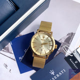  Shop Authentic Maserati Epoca Golden Dial Golden Mesh Bracelet Watch For Men - R8853118003 - Luxxuri