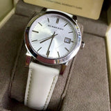  Shop Authentic Burberry The City White Dial White Leather Strap Watch for Women - BU9128 - Luxxuri