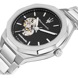  Shop Authentic Maserati Stile Skeleton Automatic Black Dial Silver Steel Strap Watch For Men - R8823142002 - Luxxuri