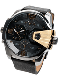  Shop Authentic Diesel Uber Chief Two Hand Black Dial Black Leather Strap Watch For Men - DZ7377 - Luxxuri