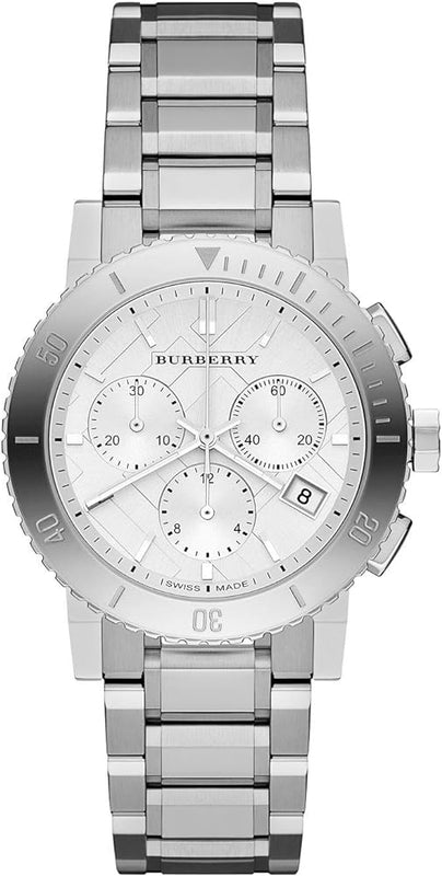  Shop Authentic Burberry City Chronograph White Dial Silver Steel Strap Watch For Women - BU9700 - Luxxuri