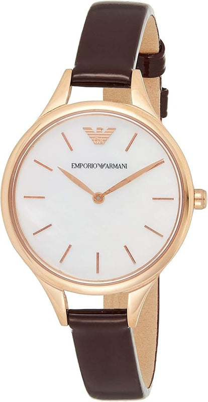  Shop Authentic Emporio Armani Aurora Mother of Pearl White Dial Brown Leather Strap Watch For Women - AR11057 - Luxxuri