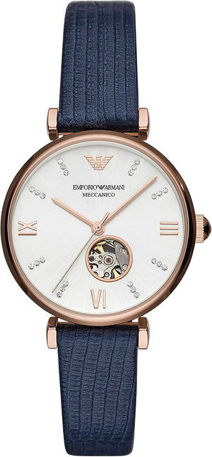  Shop Authentic Emporio Armani Gianni T-Bar Analog Silver Dial Blue Leather Strap Watch For Women - AR60020 - Luxxuri