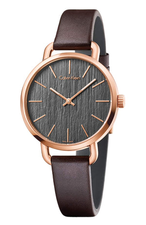  Shop Authentic Calvin Klein Even Grey Dial Brown Leather Strap Watch for Women - K7B236G3 - Luxxuri
