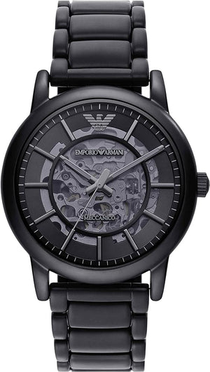  Shop Authentic Emporio Armani Meccanico Skeleton Black Dial Black Steel Strap Watch For Men - AR60045 - Luxxuri