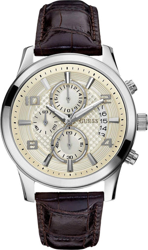  Shop Authentic Guess Exec Chronograph White Dial Brown Leather Strap Watch For Men - W0076G2 - Luxxuri