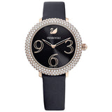  Shop Authentic Swarovski Crystal Frost Black Dial Black Leather Strap Watch for Women - 5484058 - Luxxuri
