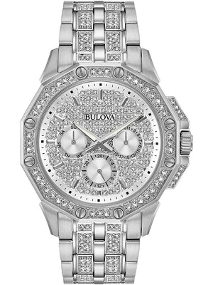  Shop Authentic Bulova Crystal Collection Pave Silver Dial with Crystals Silver Steel Strap Watch for Men - 96C134 - Luxxuri