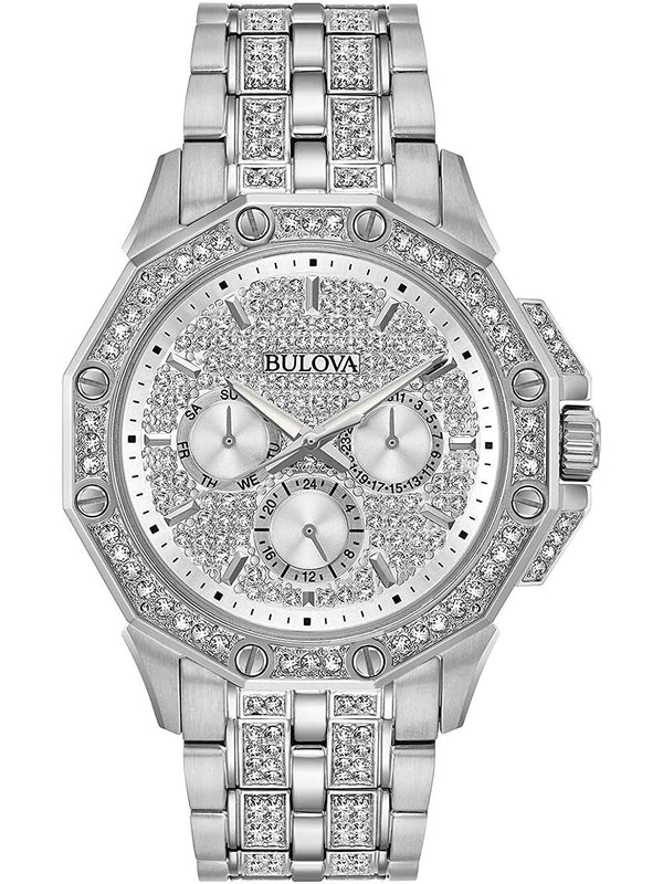  Shop Authentic Bulova Crystal Collection Pave Silver Dial with Crystals Silver Steel Strap Watch for Men - 96C134 - Luxxuri