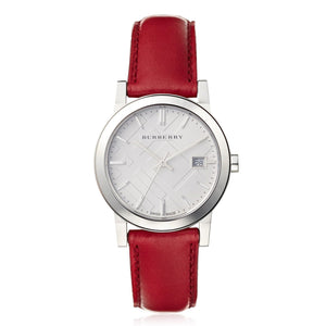  Shop Authentic Burberry The City Silver Dial Red Leather Strap Watch for Women - BU9129 - Luxxuri