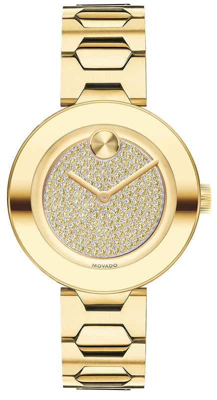  Shop Authentic Movado Bold Crystal Gold Dial Gold Steel Strap Watch For Women - 3600492 - Luxxuri