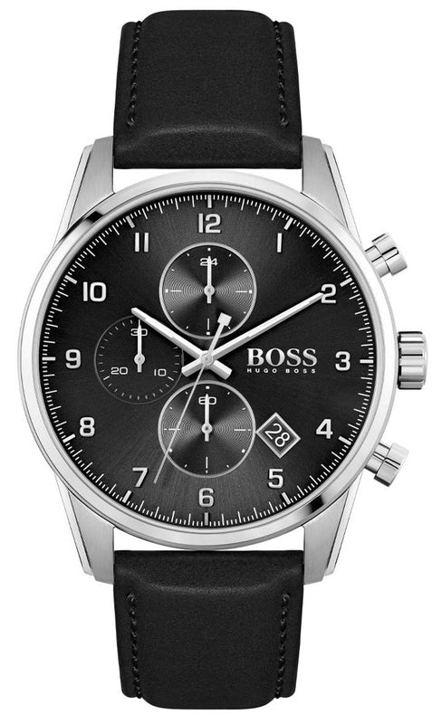 Shop Authentic Hugo Boss Navigator Black Dial Black Leather Strap Watch for Men - 1513678 - Luxxuri