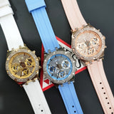  Shop Authentic Guess Heiress Diamonds Gold Dial White Rubber Strap Watch for Women - GW0407L2 - Luxxuri
