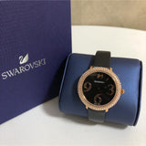  Shop Authentic Swarovski Crystal Frost Black Dial Black Leather Strap Watch for Women - 5484058 - Luxxuri