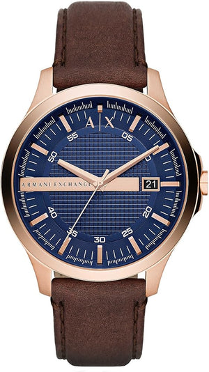  Shop Authentic Armani Exchange Hampton Chronograph Blue Dial Brown Leather Strap Watch For Men - AX2172 - Luxxuri