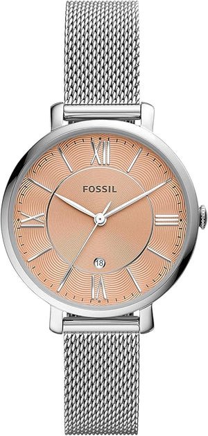  Shop Authentic Fossil Jacqueline Three Hand Pink Dial Silver Mesh Strap Watch for Women - ES5089 - Luxxuri