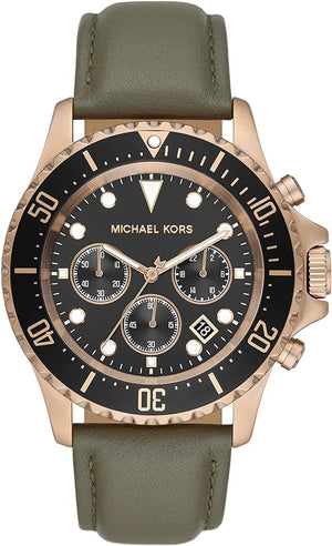  Shop Authentic Michael Kors Everest Analog Black Dial Green Leather Strap Watch For Men - MK9090 - Luxxuri