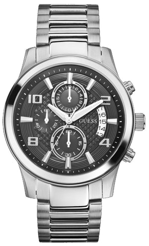  Shop Authentic Guess Exec Chronograph Quartz Black Dial Silver Steel Strap Watch For Men - W0075G1 - Luxxuri