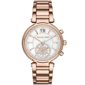 Shop Authentic Michael Kors Sawyer Mother of Pearl White Dial Rose Gold Steel Strap Watch for Women - MK6282 - Luxxuri