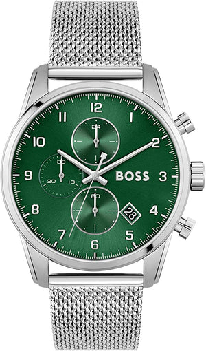  Shop Authentic Hugo Boss Skymaster Green Dial Silver Mesh Bracelet Watch for Men - 1513938 - Luxxuri