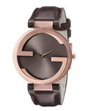  Shop Authentic Gucci Interlocking Brown Dial Brown Leather Strap Watch For Women - YA133309 - Luxxuri
