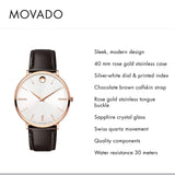  Shop Authentic Movado Ultra Slim White Dial Brown Leather Strap Watch For Men - 0607089 - Luxxuri