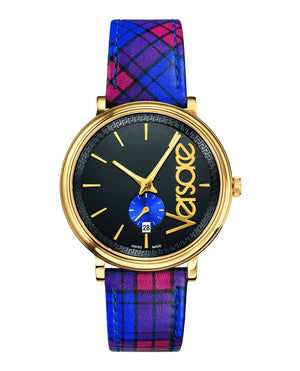  Shop Authentic Versace V-Circle The Clans Edition Black Dial Red & Blue Leather Strap Watch for Women - VEBQ00218 - Luxxuri