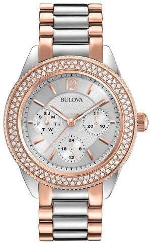  Shop Authentic Bulova Crystal Collection Silver Dial Two Tone Steel Strap Watch for Women - 98N100 - Luxxuri